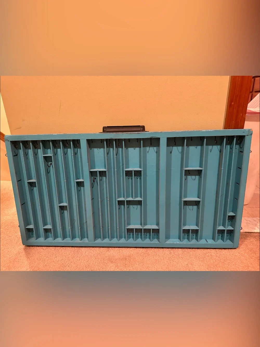 Painted Wooden Type Setting drawer Case in Teal